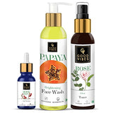 Good Vibes Skincare Combo For Glowing Skin | Papaya Brightening Face Wash 120 ml, Rose Glow Toner 120 ml, Rose Hip Radiant Glow Face Serum 10 ml | Suitable For All Skin Types | No Parabens & Sulphates