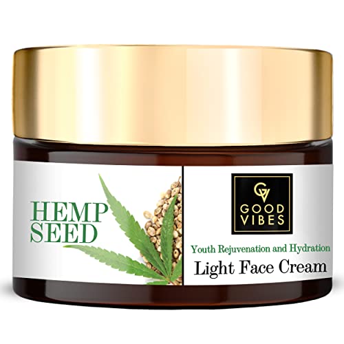 Good Vibes Hemp Seed Youth Rejuvenation & Hydration Light Face Cream, 50 g Anti Ageing Moisturizer For All Skin Types Contains Antioxidants, Vegan, No Parabens, Sulphates, Mineral Oil, Animal Testing
