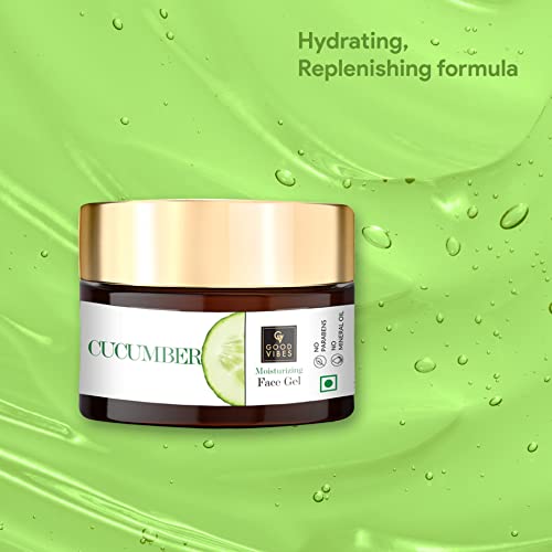 Good Vibes Cucumber Face Gel 50 g, Skin Hydrating Soothing Light Weight Formula, Helps Reduce Redness, Puffiness & Blemishes for All Skin Types, Natural, No Parabens & Sulphates, No Animal Testing