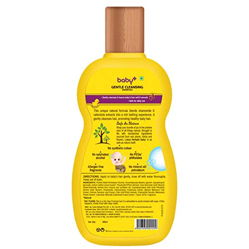Lotus Herbals Baby+ Gentle Cleansing Shampoo, Ph 5.5, Sulphate- Free, Chamomile & Calendula Extracts,Pediatrician Recommended, (0-5 Yrs)