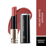 Faces Canada Velvet Matte Lipstick, Smooth one stroke intense color, Soft Matte finish, Enriched with Vitamin E, Hydrated lips all day, Brown Lip Color, Serenity Brown, 3.5 gm