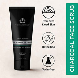 The Man Company Charcoal Tan Removal Face Scrub for Glowing Skin | Anti Acne, Blackhead Remover for Oily Skin, 75 Gm