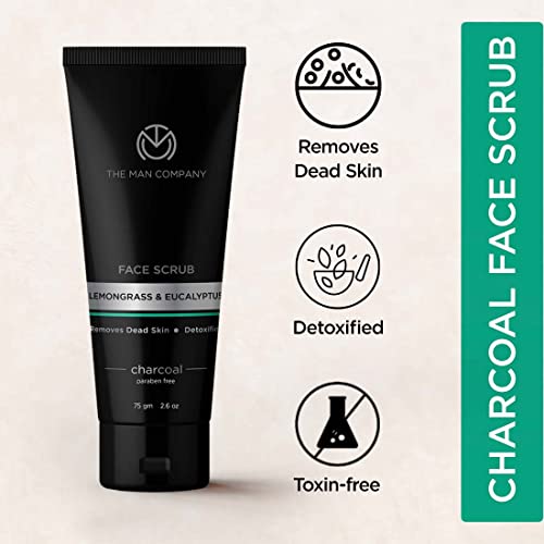 The Man Company Charcoal Tan Removal Face Scrub for Glowing Skin | Anti Acne, Blackhead Remover for Oily Skin, 75 Gm