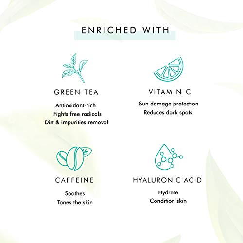 mCaffeine Green Tea Face Wash (100ml) for Removing Dirt and Toxins | Antioxidant Rich with Vitamin C and Hyaluronic Acid | Daily-Use Face Cleanser with a Calming Aroma