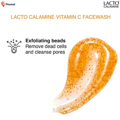 Lacto Calamine Vitamin C face wash with Aloe Vera & Niacinamide for bright and glowing skin| Exfoliates skin, reduces pigmentation, No parabens, no sulphates – (100 ml * pack of 2), Orange