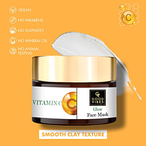 Good Vibes Vitamin C Glow Face Mask, 50 g Deep Cleansing Moisturizing Face Mask For All Skin Types, Rich in Antioxidants & Helps Reduce Dark Spots, No Parabens & Sulphates