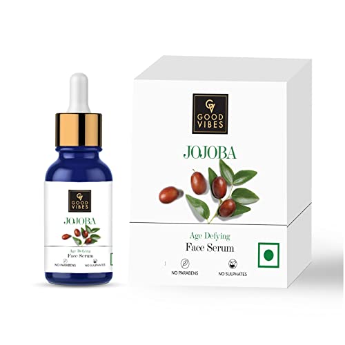 Good Vibes Jojoba Age Defying Serum, 10 ml Nourished Youthful Skin Naturally Light Weight Moisturizing Formula For All Skin Types, Wrinkles & Fine Lines Reduction Properties, No Parabens & Sulphates