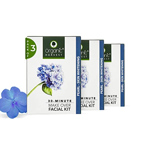 Organic Harvest Pearl Skin Whitening Facial Kit For Women / Men | 5 Easy Steps | Remove Dead Skin, brightens & Lightens Skin Tone | Idea For All Skin Type | Paraben , Sulphate & Chemical Free (Pearl, Pack of 3, 50gm Each)