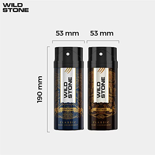 Wild Stone Classic Cologne and Leather Long Lasting Deodorants for Men, Pack of 2 (225ml each)