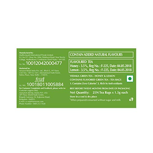 Vedaka Green Tea, Lemon and Honey, 100 Bags