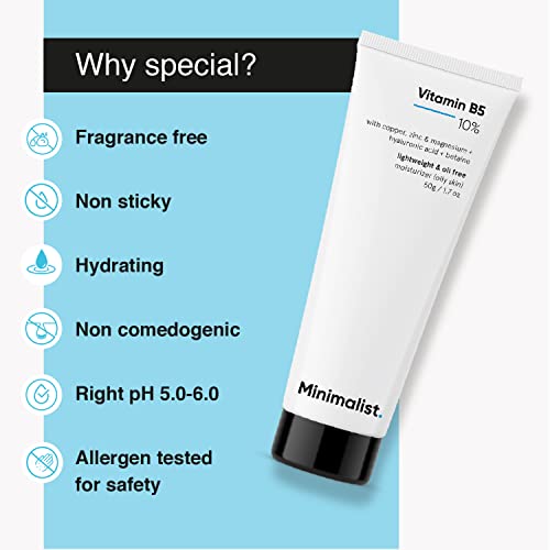 Minimalist Vitamin B5 10% Oil Free Fast Absorbing Lightweight Face Moisturizer Gel For Oily & Acne Prone Skin