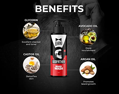 Beardo Godfather Beard Wash for men, 100 ml | Refreshing Fragrance | Active cleansing | Purifies and cleanses skin and beard