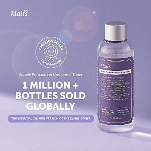 Klairs Supple Preparation Unscented Toner 180Ml Lightweight, Essential Oil Free, Alcohol Free