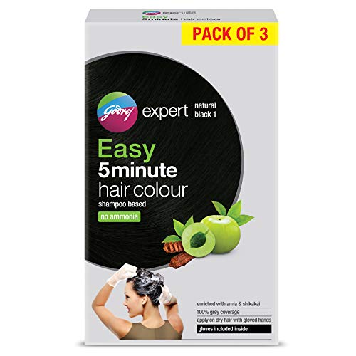 Godrej Expert Easy 5 Minute Shampoo Hair Colour Sachet - Natural Black 75ml , (Pack of 3)