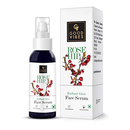 Good Vibes Rose Hip Radiant Glow Face Serum, 50 ml Light Weight Non Greasy Moisturizing Anti Ageing Formula For All Skin Types, Corrects Dark Spots, Natural, No Parabens & Sulphates, No Animal Testing
