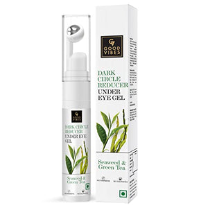 Good Vibes Seaweed & Green Tea Dark Circle Reducer Under Eye Gel, 15 ml Brightening Lightweight Gel Textured With Cooling Roll On Applicator | Vegan, No Parabens, Sulphates, Silicones, Animal Testing