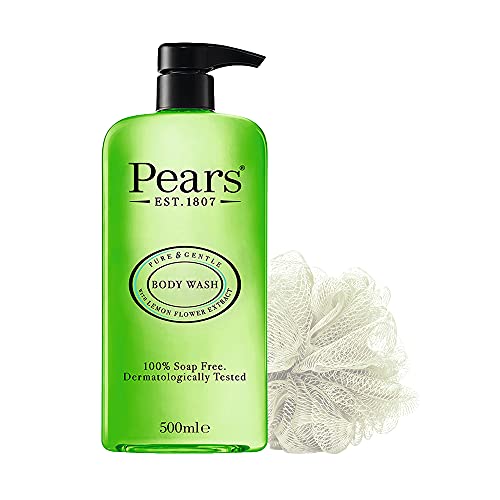 Pears Pure & Gentle Lemon Flower Extract Body Wash With Glycerin , Dermatogically Tested, 100% Soap Free Shower gel,Imported,500 ml (Free Loofah)