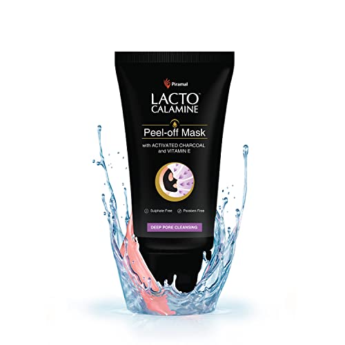Lacto Calamine Face Peel Off Mask with Activated Charcoal and Vitamin E for deep pore cleansing, removing blackheads and whiteheads & fresh glowing skin – No Parabens No Sulphates, Black, 120 g