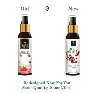 Good Vibes Rosehip Clarifying Toner 200 ml, Anti Ageing Hydrating Light Weight Moisturizing Revitalising Spray Toner for Face and Skin, Natural, No Alcohol, Parabens & Sulphates, No Animal Testing