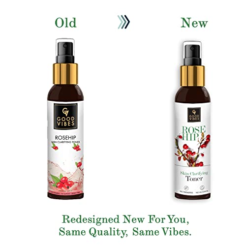 Good Vibes Rosehip Clarifying Toner 200 ml, Anti Ageing Hydrating Light Weight Moisturizing Revitalising Spray Toner for Face and Skin, Natural, No Alcohol, Parabens & Sulphates, No Animal Testing