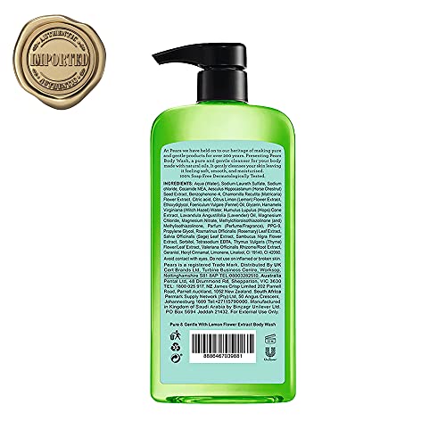 Pears Pure & Gentle Lemon Flower Extract Body Wash With Glycerin , Dermatogically Tested, 100% Soap Free Shower gel,Imported,500 ml (Free Loofah)