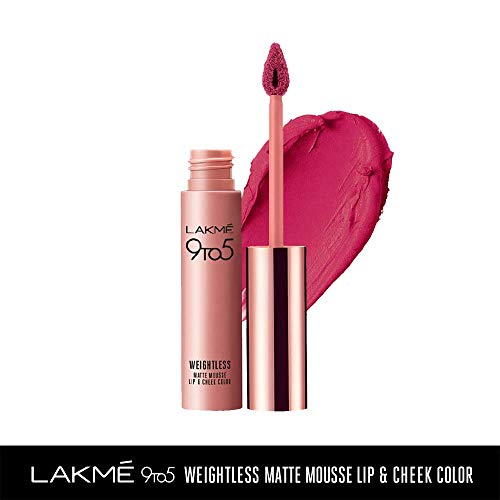 Lakmé 9 to 5 Weightless Mousse Lip Color & Cheek Color, Matte Finish - Fuchsia Sude, 9 g