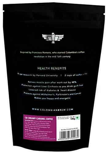 Colombian Brew Creamy Caramel Instant Coffee Powder, No Sugar Vegan, 100g
