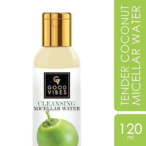 Good Vibes Tender Coconut Cleansing Micellar Water, 120 ml | Makeup Remover For All Skin Types | Hydrating, Moisturizing & Soothing Micellar Cleansing Water | Vegan, No Parabens, Sulphates & Silicones