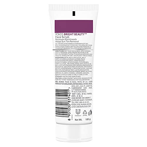 POND's Bright Beauty Face Scrub, Deep Clean But Mild On Skin, Exfoliate, Remove Blackheads & Sun Tan, Gel Scrub, Bright Glowing Skin, 100 g