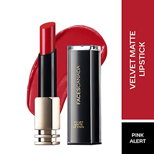 Faces Canada Velvet Matte Lipstick, Smooth one stroke intense color, Soft Matte finish, Enriched with Vitamin E, Hydrated lips all day, Pink Lip Color, Pink alert, 3.5 gm