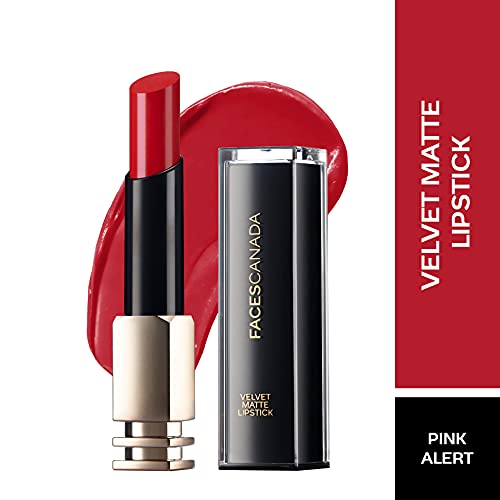Faces Canada Velvet Matte Lipstick, Smooth one stroke intense color, Soft Matte finish, Enriched with Vitamin E, Hydrated lips all day, Pink Lip Color, Pink alert, 3.5 gm