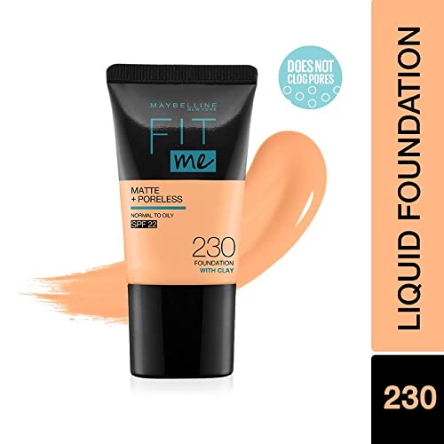 Maybelline New York Fit Me Matte+Poreless Liquid Foundation Tube, 230 Natural Buff, 18ml