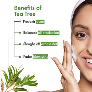 Good Vibes Tea Tree Foaming Gentle Cleansing Face Wash With Deep Cleansing Brush, 150 ml | Anti-Acne Soothing Face Cleanser For All Skin Types | No Parabens, Sulphates & Mineral Oil