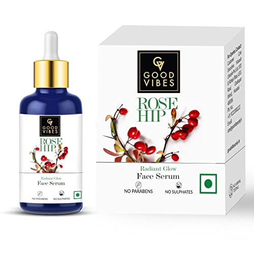 Good Vibes Rose Hip Radiant Glow Face Serum, 30 ml Light Weight Non Greasy Moisturizing Formula For All Skin Types, Natural, No Parabens & Sulphates, No Animal Testing