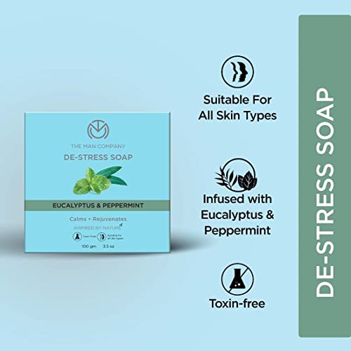The Man Company Refreshing De-stress Soap Bar with Eucalyptus & Peppermint ( Combo Pack of 4 ) for Long-Lasting Freshness | Glowing, Soft & Supple Skin | Calms & Rejuvenates | Cooling Effect | Suitable For All Skin Types-100 gm - BUY 3 GET 1 FREE