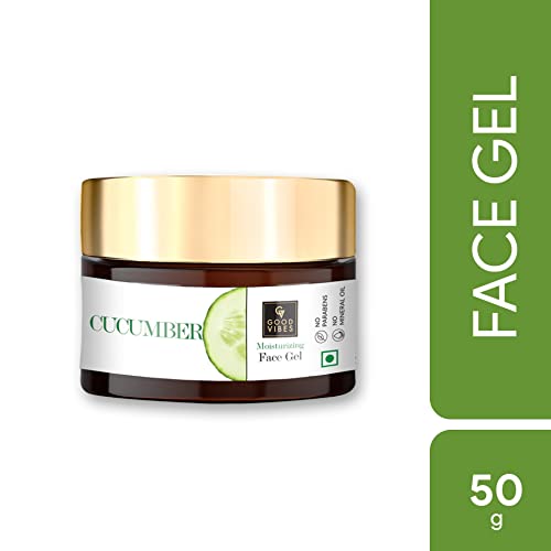 Good Vibes Cucumber Face Gel 50 g, Skin Hydrating Soothing Light Weight Formula, Helps Reduce Redness, Puffiness & Blemishes for All Skin Types, Natural, No Parabens & Sulphates, No Animal Testing