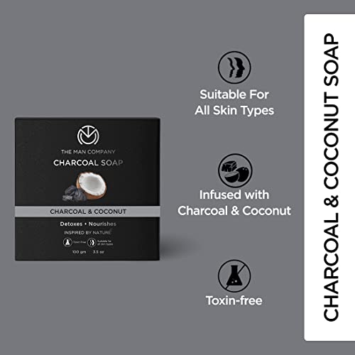 The Man Company Charcoal Soap with Coconut | Detoxes & Nourishes | Infused With Charcoal & Coconut | Toxin-free | Suitable For All Skin Types | Prevents Dryness | Removes Dead Skin - 100gm*2