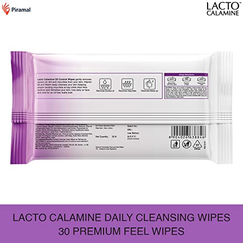 Lacto Calamine Oil Control Face Wipes with Neem, Vitamin B3 and Aloe Vera, No Parabens, Alcohol Free, White, 90 Count, Pack of 3