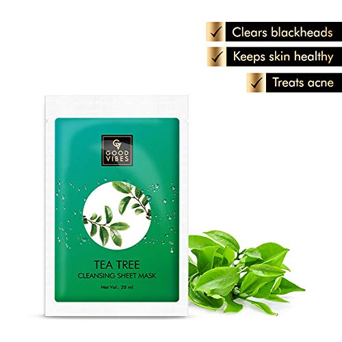 Good Vibes Tea Tree Cleansing Sheet Mask (Pack of 3) | Lightweight Hydrating Moisturizing Softening Face Serum Sheet Mask For All Skin Types | No Animal Testing