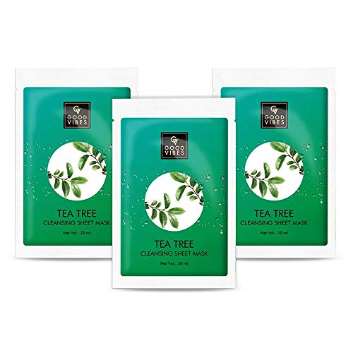 Good Vibes Tea Tree Cleansing Sheet Mask (Pack of 3) | Lightweight Hydrating Moisturizing Softening Face Serum Sheet Mask For All Skin Types | No Animal Testing