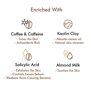 mCaffeine Cappuccino Coffee Face Mask (100gm) for Acne and Oil Control | Face Pack with Kaolin Clay and Almond Milk | Kills 99.9% Acne Causing Germs | SLS & Paraben Free