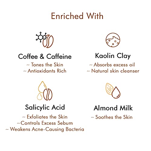 mCaffeine Cappuccino Coffee Face Mask (100gm) for Acne and Oil Control | Face Pack with Kaolin Clay and Almond Milk | Kills 99.9% Acne Causing Germs | SLS & Paraben Free