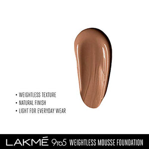 Lakmé 9to5 Weightless Mousse Foundation, Warm Mocha, 25 g