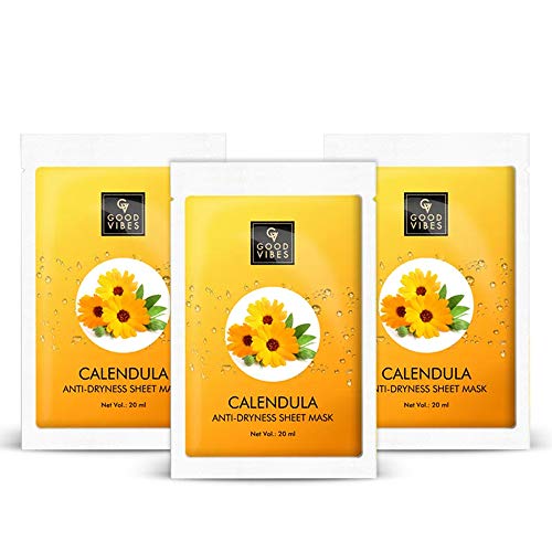 Good Vibes Calendula Anti-Dryness Sheet Mask (Pack of 3) | Lightweight Hydrating Moisturizing Softening Face Serum Sheet Mask For All Skin Types | No Animal Testing