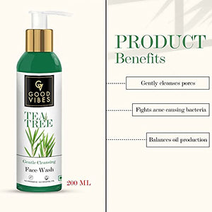 Good Vibes Tea Tree Gentle Cleansing Face Wash, 200 ml | Soothing, Moisturizing, Anti Acne Face Cleanser For All Skin Types | Controls Sebum Production | No Parabens, No Mineral Oil