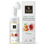 Good Vibes Ubtan Insta Glow Foaming Face Wash With Deep Cleansing Brush, 150 ml | Brightening Cleanser For All Skin Types | With Turmeric, Saffron, Vitamin B3 | No Parabens, Sulphates & Mineral Oil