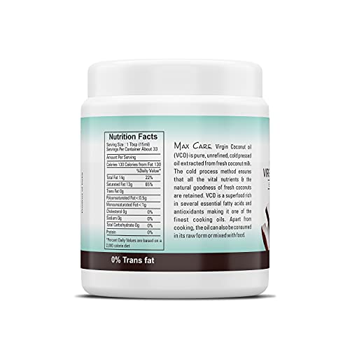 MAX CARE Maxcare Virgin Coconut Oil (Cold Pressed) 500ML Wide Mouth