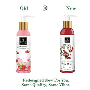 Good Vibes Face Wash - Rosehip Deep Cleansing, 200 ml Naturally Controls Excess Sebum & Acne, Moisturizing Skin Softening Formula for All Skin Types, No Parabens & Mineral Oil