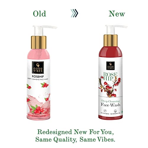 Good Vibes Face Wash - Rosehip Deep Cleansing, 200 ml Naturally Controls Excess Sebum & Acne, Moisturizing Skin Softening Formula for All Skin Types, No Parabens & Mineral Oil