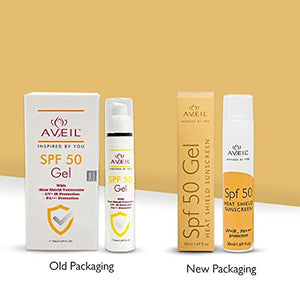 AVEIL Heat Shield Gel Sunscreen SPF 50 | Normal, Oily or Acne Prone Skin | Paraben & Paraffin free | Sun Protector With UV+IR & PA+++ | Dermatologically Tested For All Skin Types | 50 ml